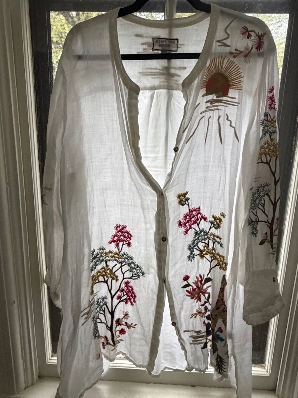 Johnny Was white embroidered tunic xl